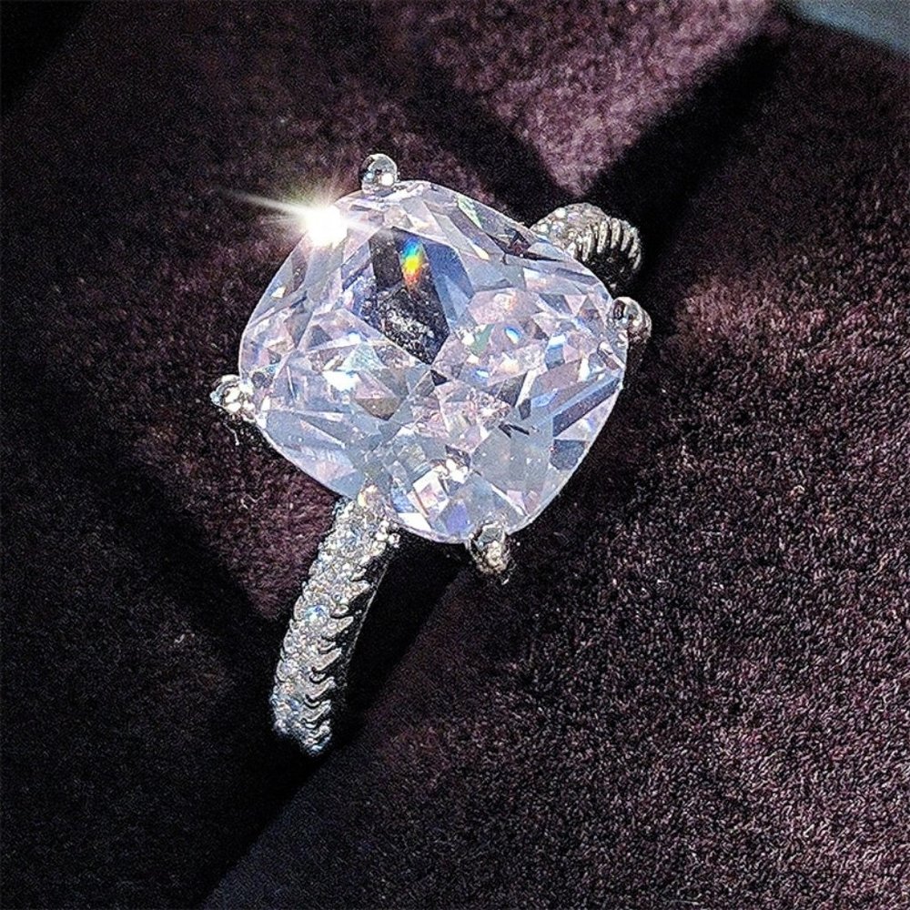 NEW 8CT Cushion Solitaire Diamond  Silver Engagement Ring - Picture 4 of 5